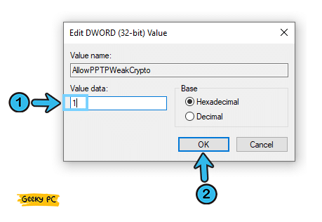 change AllowL2TPWeakCrypto value data field