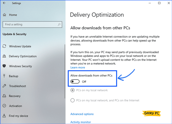 Disable Allow Download from other PCs