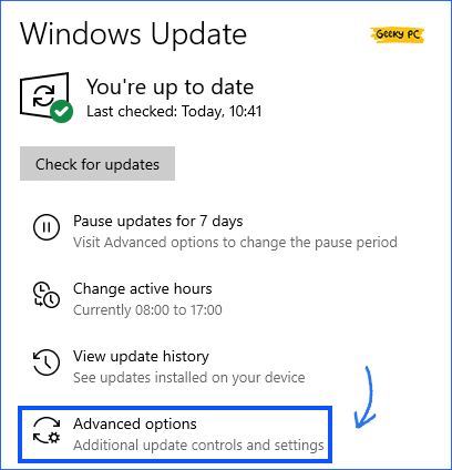 Windows Update Advanced Options