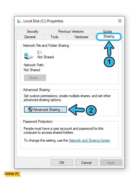 Advanced Sharing option for C drive