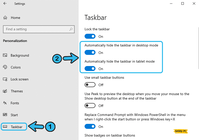 Automatically hide the taskbar in desktop mode