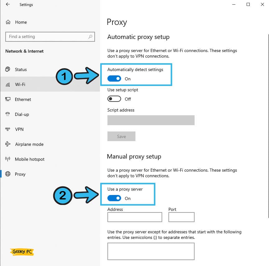 Disable Automatic Proxy & Manual Proxy