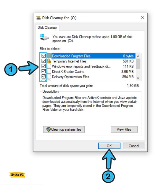 Disk Cleanup select files