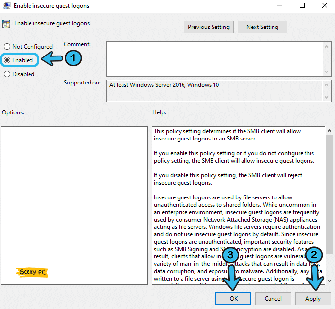 Edit insecure guest logons