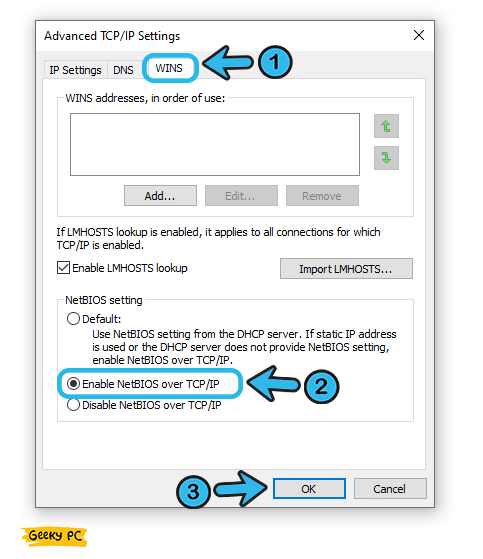 Enable NetBIOS over TCP IP