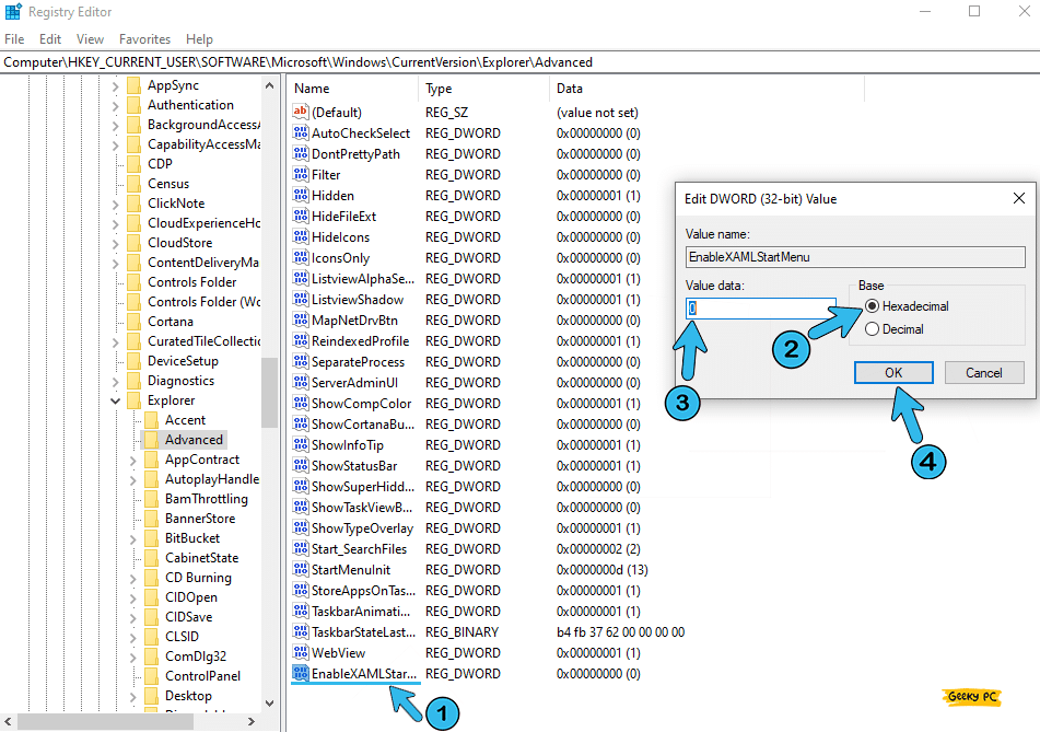 EnableXAMLStartMenu chnage Hexadecimal