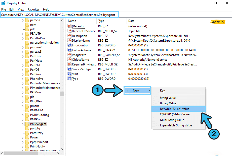 HKEY_LOCAL_MACHINE SYSTEM CurrentControlSet Services PolicyAgent