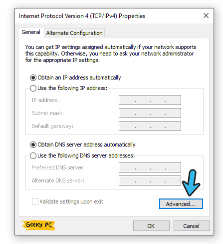 Internet Protocol Version 4 (TCPIPv4) Advanced Option