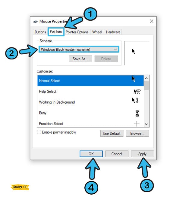 Mouse Properties Pointers Tab