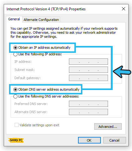 Obtain an IP address automatically