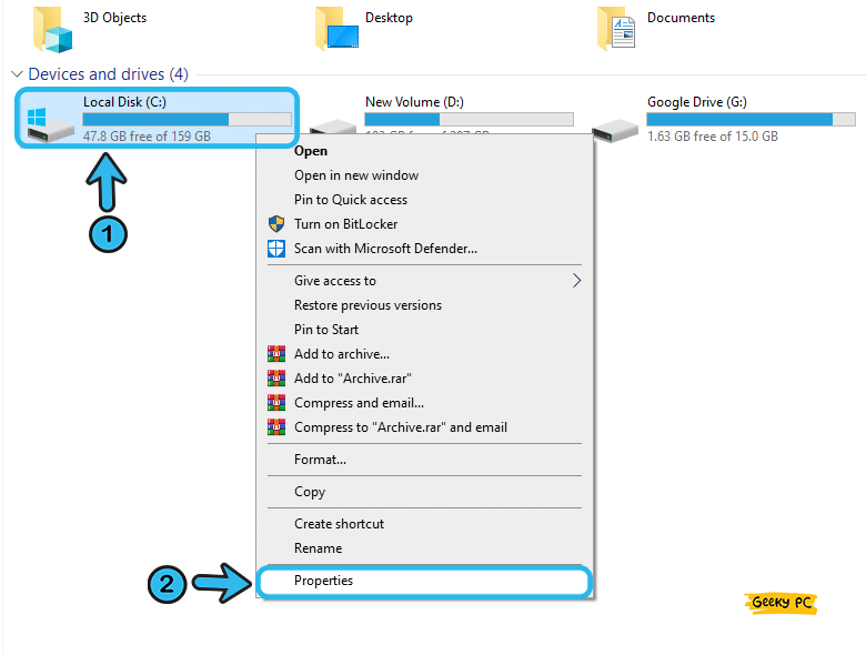 PC C drive Properties