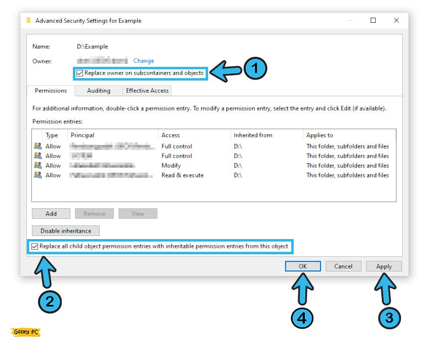 Replace all child object permission entries with inheritable permission entries