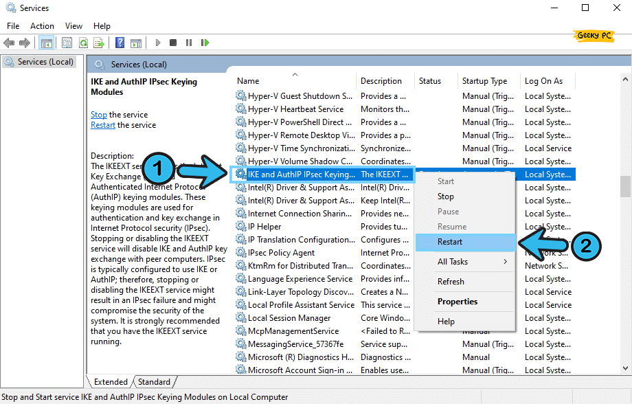 Restart IKE and AuthIP IPSec Keying Modules