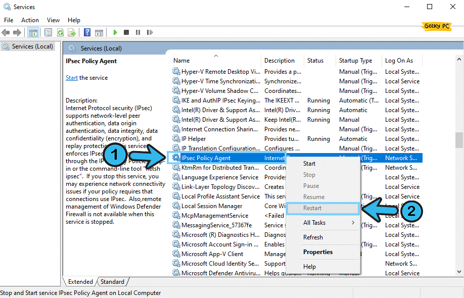 Restart IPSec Policy Agent