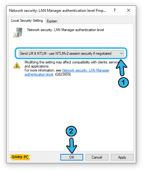 Send LM & NTLM-use NTLMv2 session security if negotiated