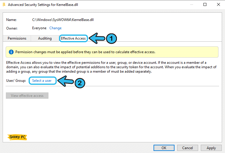 Set Effective Access on KernelBase.dll