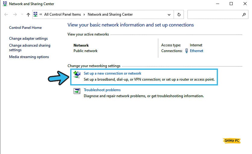 Set up a new connection or network