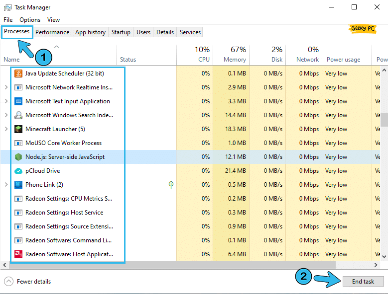 Task Manager Process End Task