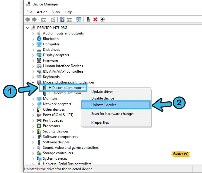 Uninstall Mice and other pointing devices