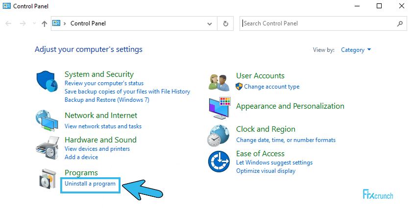 Uninstall a Program under control panel