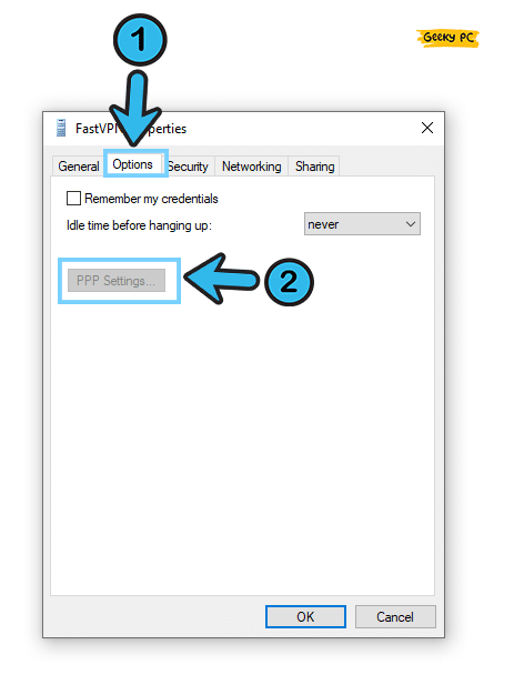 VPn Properties PPP Settings