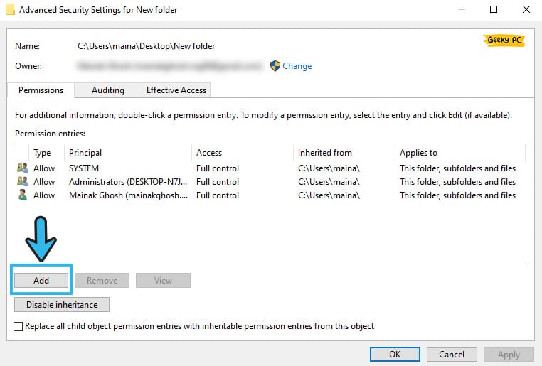 add new permissions in folder