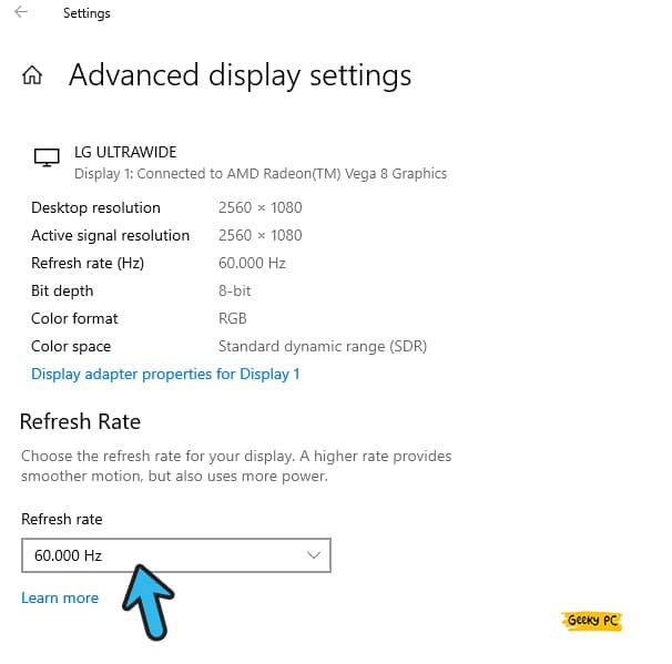 change Display refresh rate