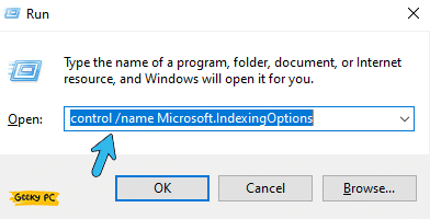 control name Microsoft.IndexingOptions